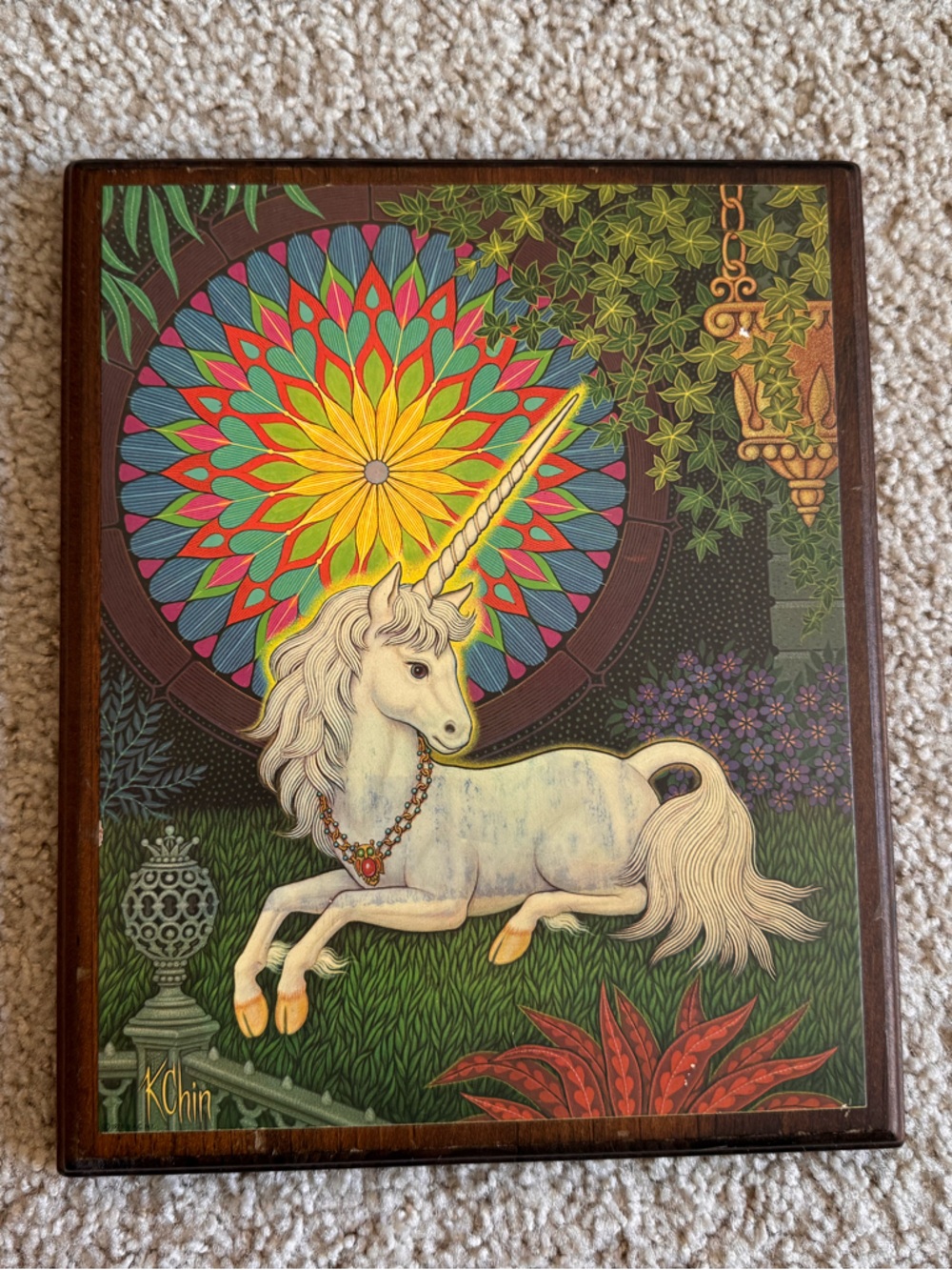 Vintage Wood Mounted Unicorn Wall Art
